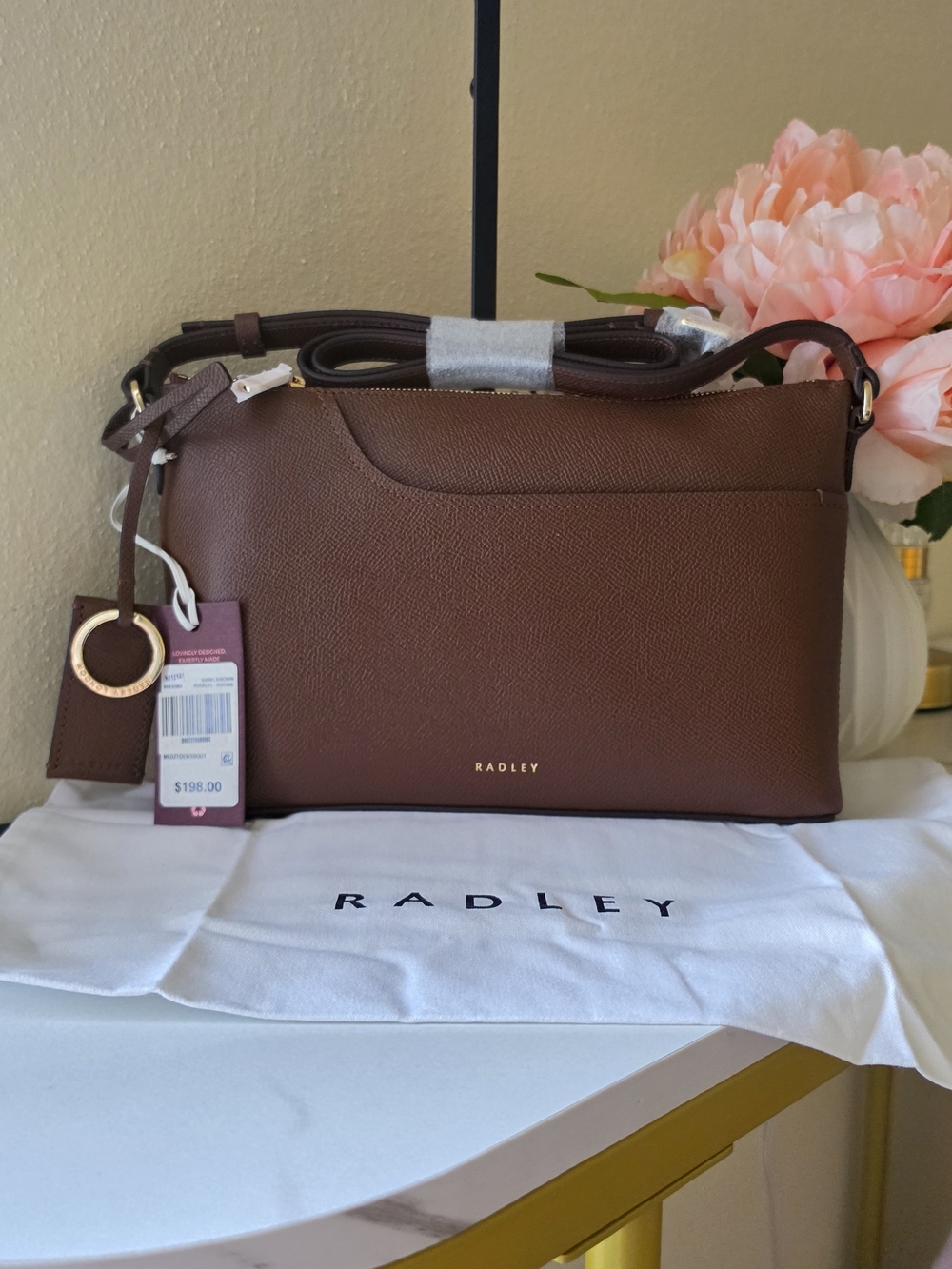 Radley London Pockets Medium Ziptop Crossbody Bag Chocolate Brown $198 NWT